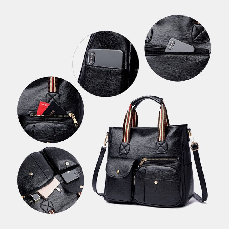 Frauen Pu-leder Große Kapazität Multi-pocket Elegant Tote Umhängetaschen Umhängetasche Handtasche