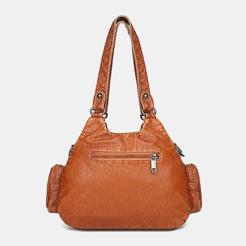 Frauen Pu-leder Große Kapazität Multi-pocket-niet-dekoration Retro Soft Tote Handtaschen Crossbody-taschen