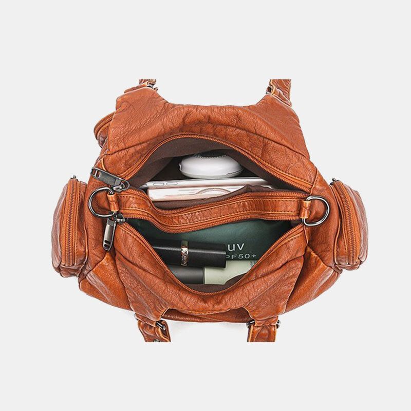 Frauen Pu-leder Große Kapazität Multi-pocket-niet-dekoration Retro Soft Tote Handtaschen Crossbody-taschen