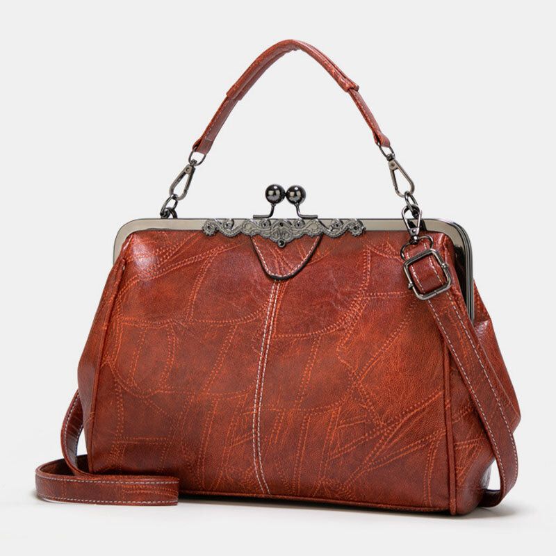 Frauen Pu-leder Große Kapazität Vintage Lock Handtasche Umhängetasche Umhängetasche