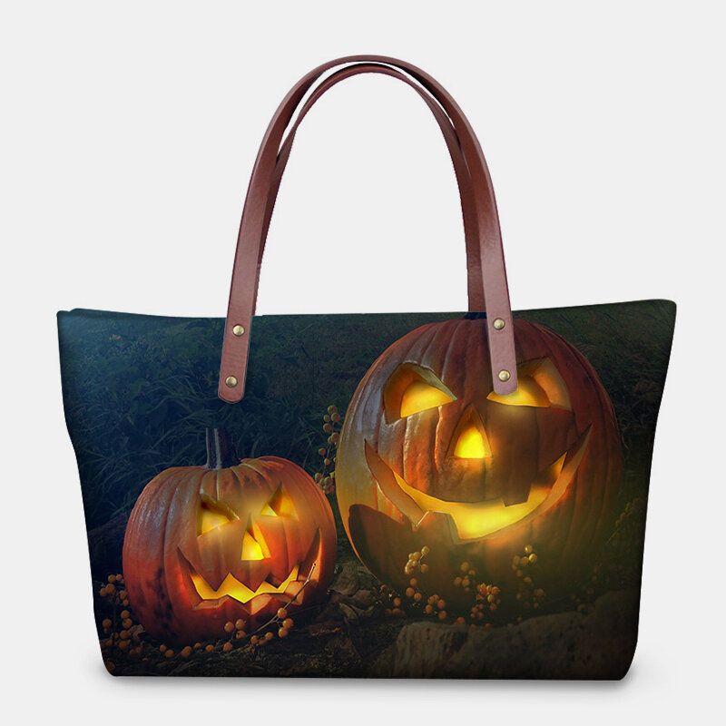 Frauen Pu-leder Neopren Halloween Stil Kürbis Totenkopf Festival Muster Große Kapazität Mom Bag Student Bag Umhängetasche Handtasche