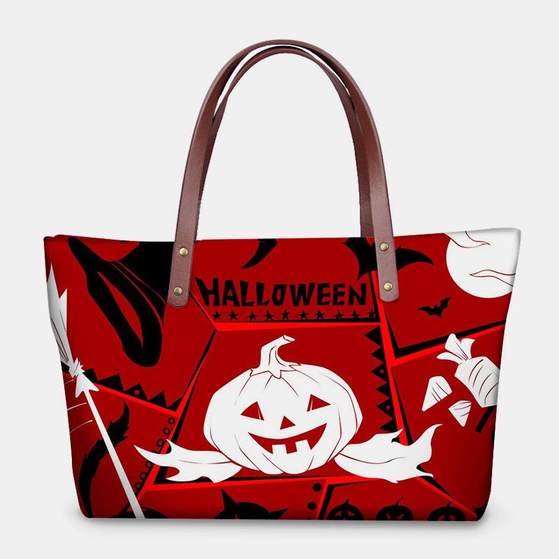 Frauen Pu-leder Neopren Halloween Stil Kürbis Totenkopf Festival Muster Große Kapazität Mom Bag Student Bag Umhängetasche Handtasche