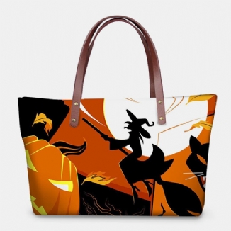 Frauen Pu-leder Neopren Halloween Stil Kürbis Totenkopf Festival Muster Große Kapazität Mom Bag Student Bag Umhängetasche Handtasche