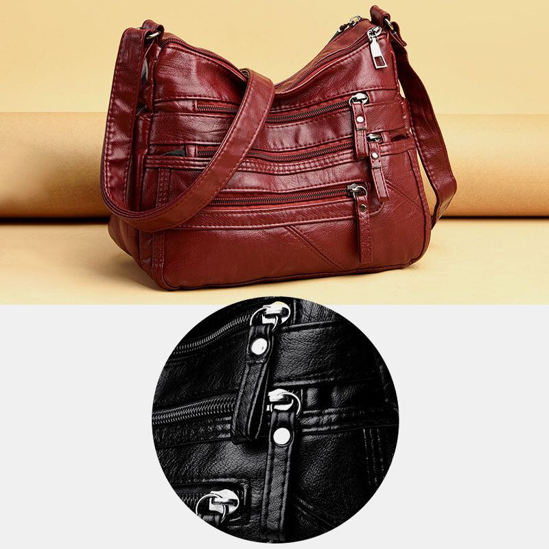 Frauen Pu-leder Retro Casual Große Kapazität Französische Handtasche Umhängetaschen Mit Mehreren Taschen