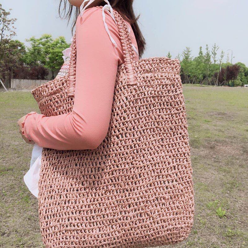 Frauen Reisen Sommer Strand Große Kapazität Stroh Handtasche Einkaufstasche