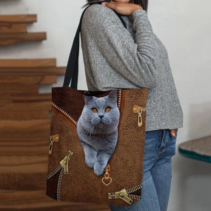 Frauen-segeltuch-nettes 3d Dreidimensionales Karikatur-katzen-muster-beiläufige Umhängetasche-handtaschen-tote