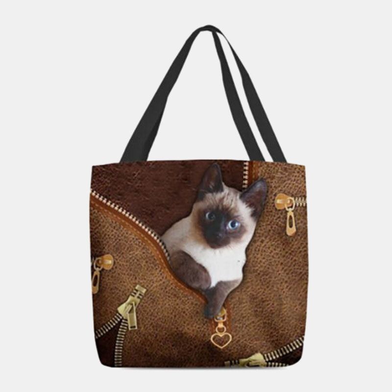 Frauen-segeltuch-nettes 3d Dreidimensionales Katzen-muster-beiläufige Umhängetasche-handtaschen-tote