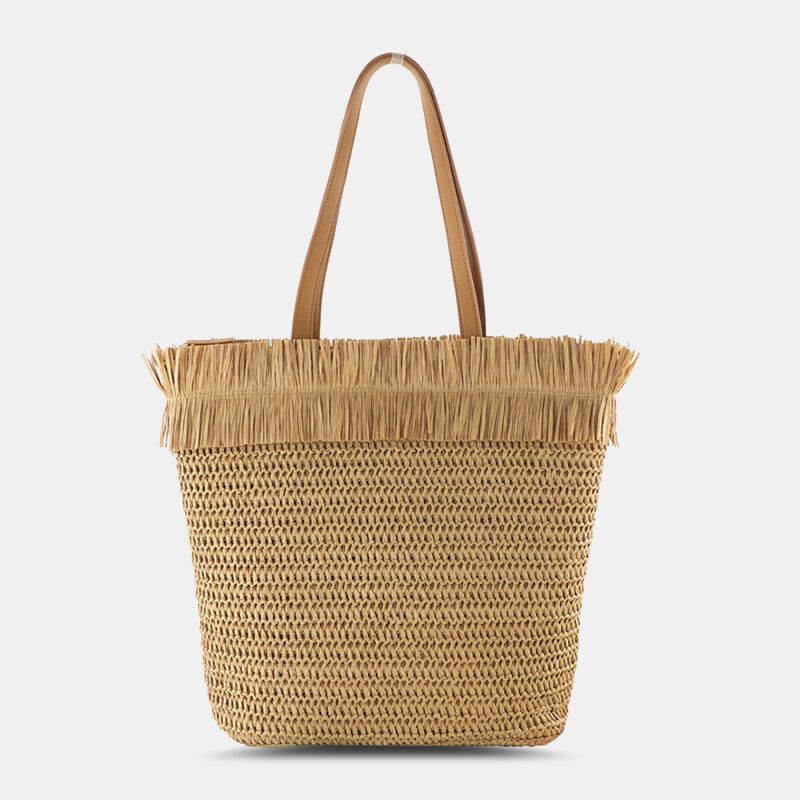 Frauen Stroh Große Kapazität Casual Retro Atmungsaktive Strandtasche Handtasche Umhängetasche