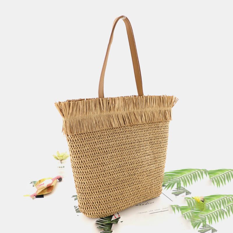 Frauen Stroh Große Kapazität Casual Retro Atmungsaktive Strandtasche Handtasche Umhängetasche