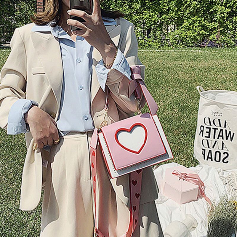 Frauen Valentinstag Aushöhlen Liebe Bestickt Umhängetasche Schultertasche Handtasche