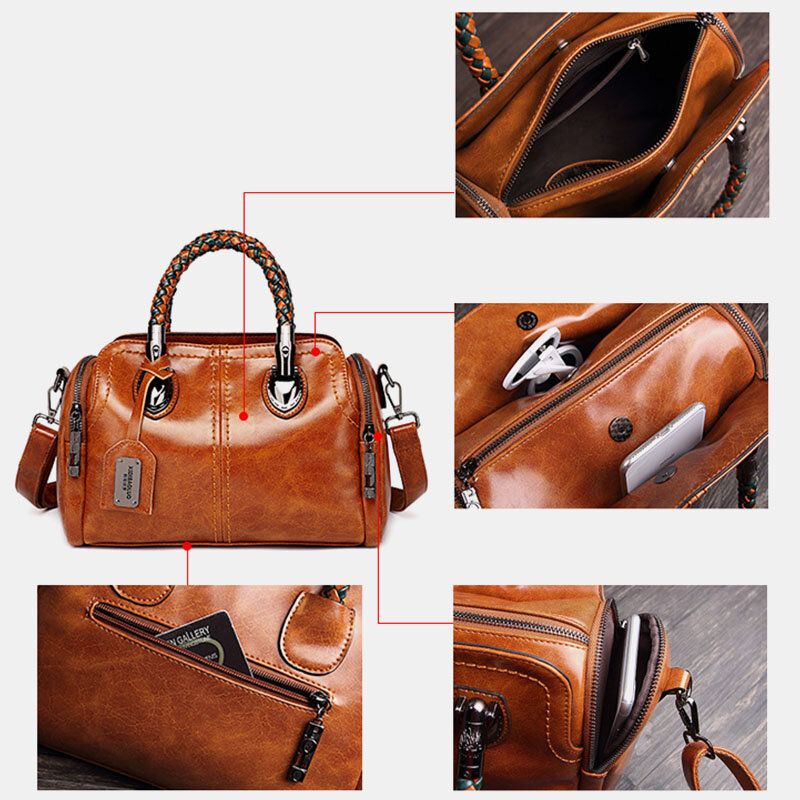 Frauen Vintage Handtasche Oil Wax Leather Umhängetasche