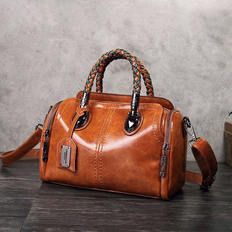 Frauen Vintage Handtasche Oil Wax Leather Umhängetasche