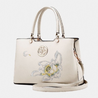 Frauen-weinlese-chinesischer Stil Gardenia-blume Bestickte Handtasche Große Kapazität Multi-pocket-multi-carry-pu-leahter-crossbody-tasche