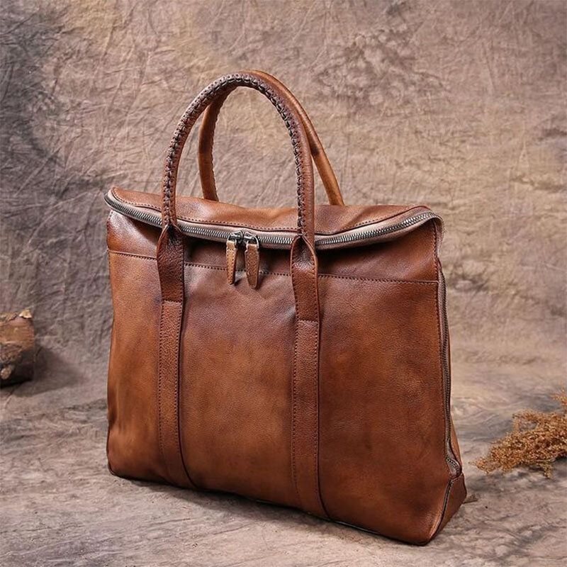 Herren Echtes Leder Retro Multi-pocket 15.6 Zoll Laptoptasche Aktentasche Business Handtasche Umhängetasche