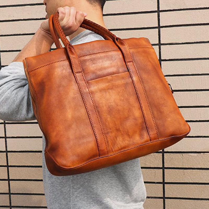 Herren Echtes Leder Retro Multi-pocket 15.6 Zoll Laptoptasche Aktentasche Business Handtasche Umhängetasche