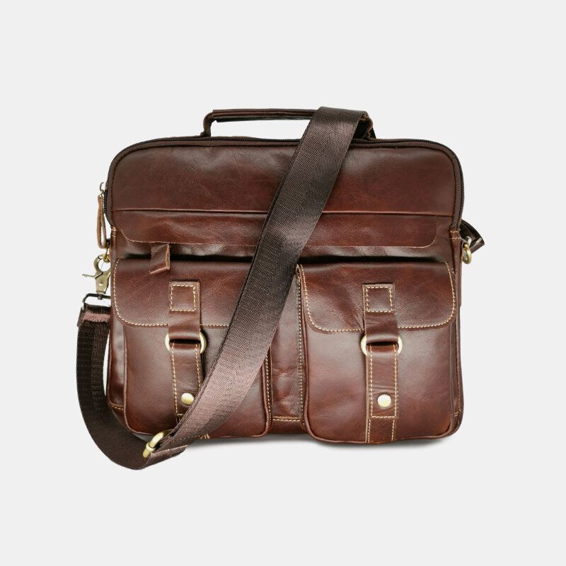 Herren Echtleder Multi-pocket Handtasche Businesstasche Laptoptasche Umhängetasche