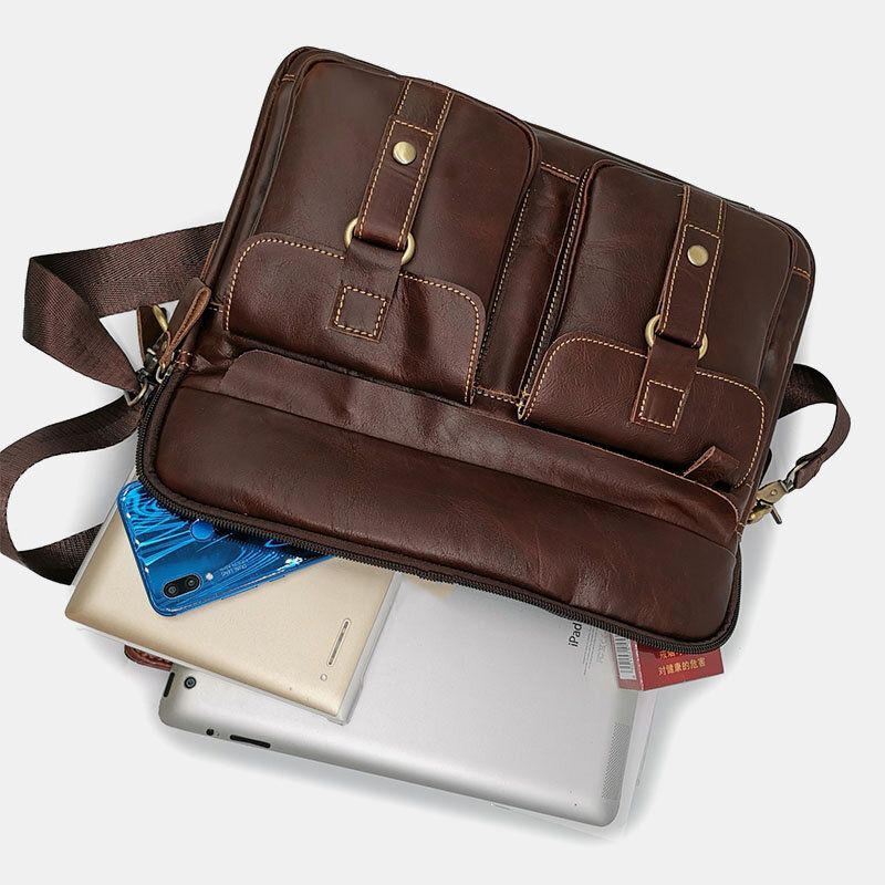 Herren Echtleder Multi-pocket Handtasche Businesstasche Laptoptasche Umhängetasche