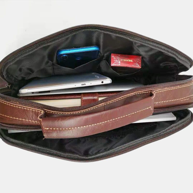 Herren Echtleder Multi-pocket Handtasche Businesstasche Laptoptasche Umhängetasche