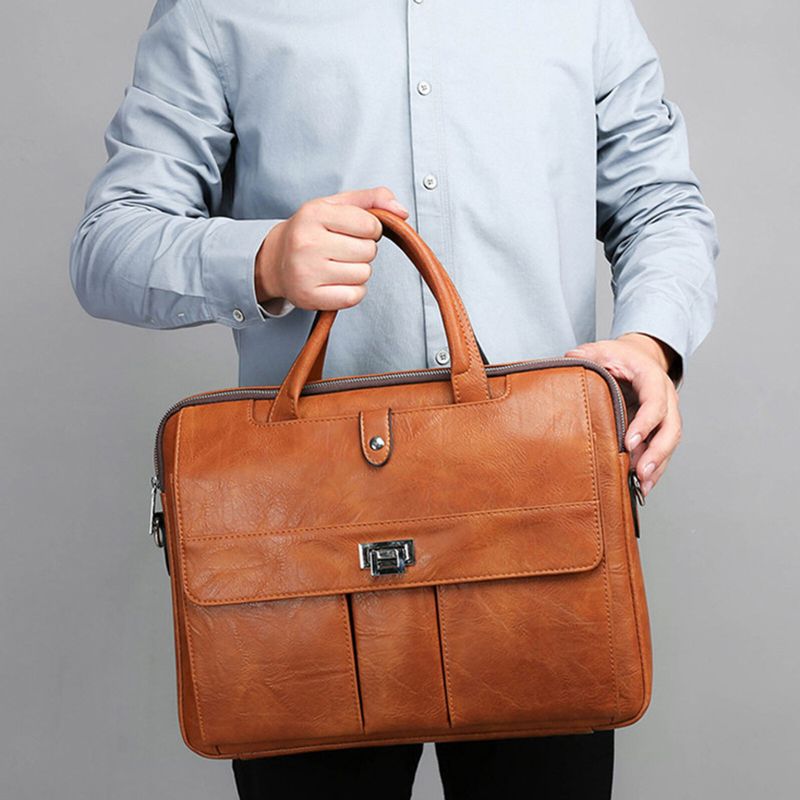 Herren Kunstleder Große Kapazität Horizontale Aktentasche Business Vintage Multifunktionale Handtasche