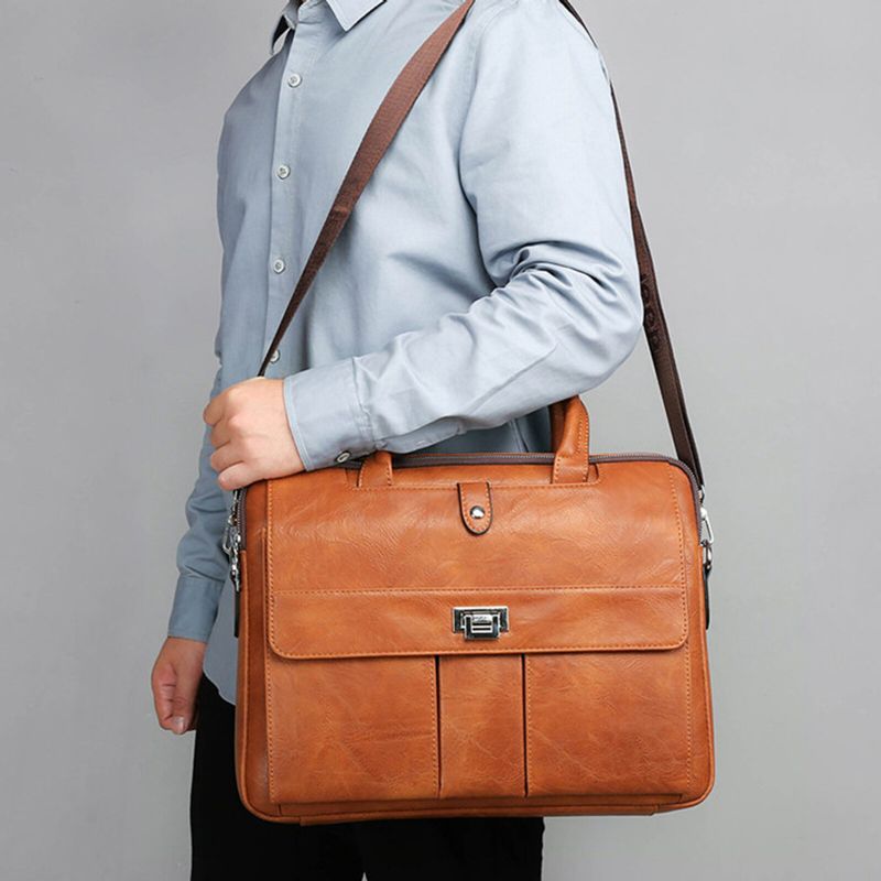 Herren Kunstleder Große Kapazität Horizontale Aktentasche Business Vintage Multifunktionale Handtasche