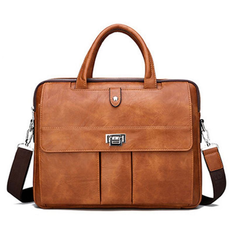 Herren Kunstleder Große Kapazität Horizontale Aktentasche Business Vintage Multifunktionale Handtasche