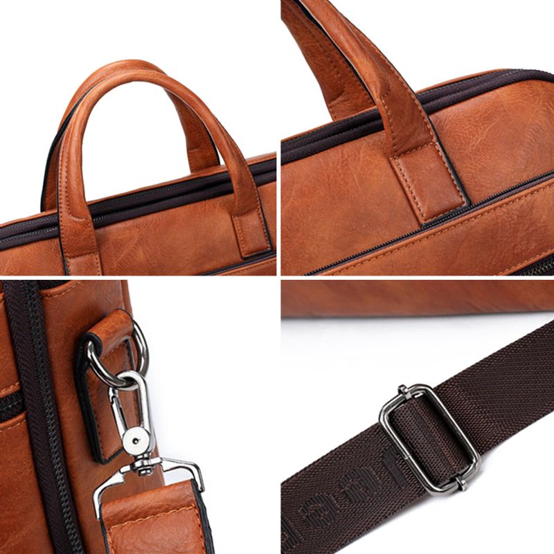 Herren Kunstleder Große Kapazität Horizontale Aktentasche Business Vintage Multifunktionale Handtasche