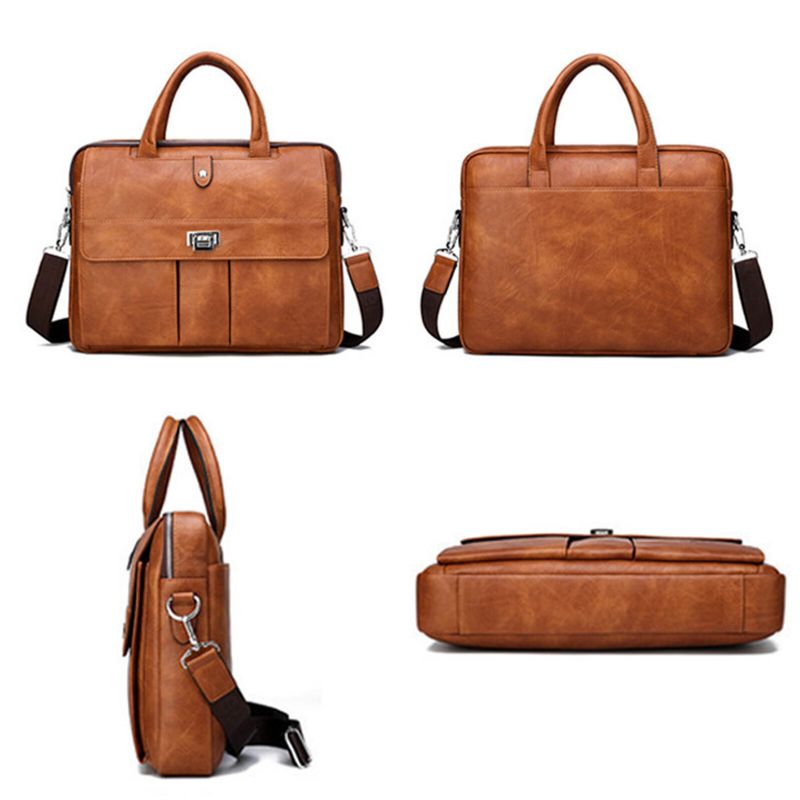 Herren Kunstleder Große Kapazität Horizontale Aktentasche Business Vintage Multifunktionale Handtasche