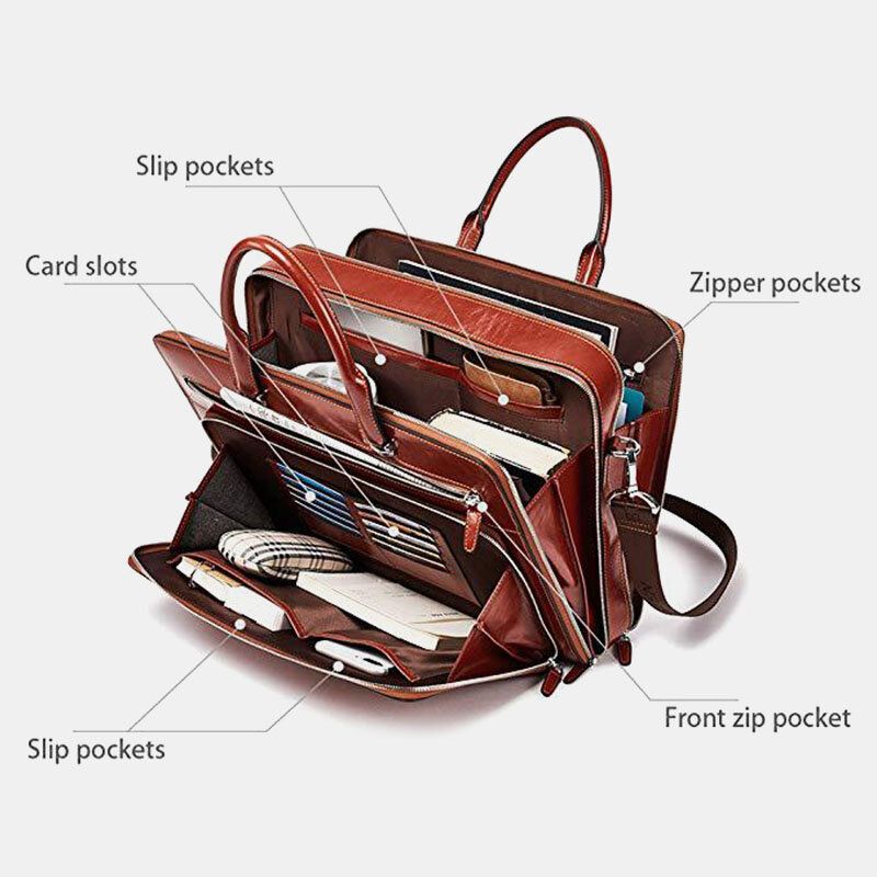 Herren-kunstleder-multifunktions-multi-pocket-15.6-zoll-laptoptasche Aktentaschen Handtasche Umhängetasche