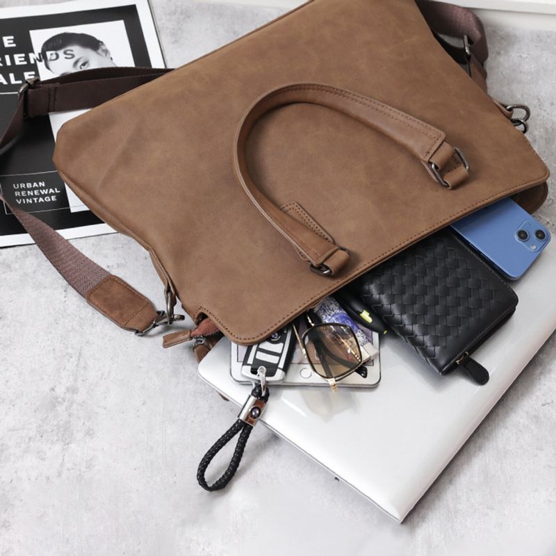 Herren Kunstleder Retro Business Große Kapazität Aktentasche Multifunktionale Computer Handtasche Umhängetasche