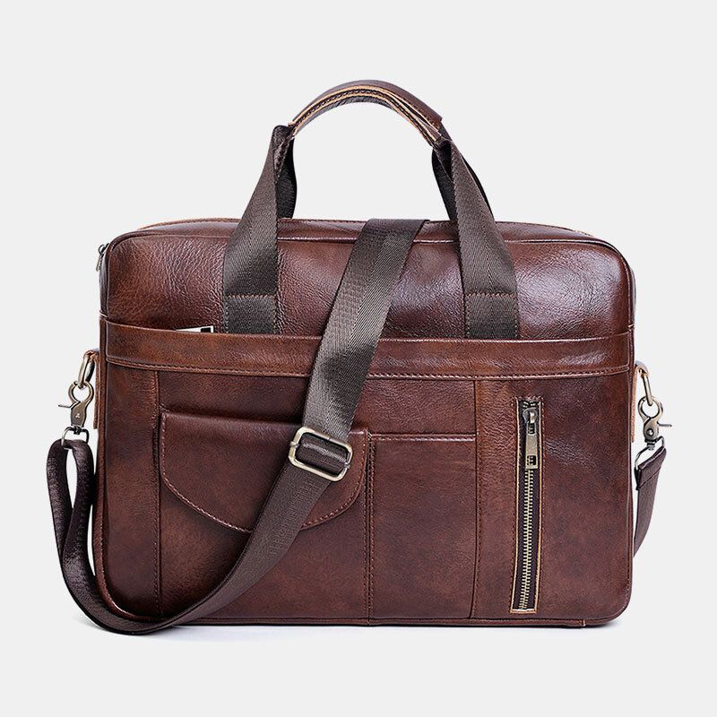 Herren-multifunktions-echtleder 15.6-zoll-laptoptasche Aktentaschen Retro-umhängetasche Mit Mehreren Taschen Umhängetasche