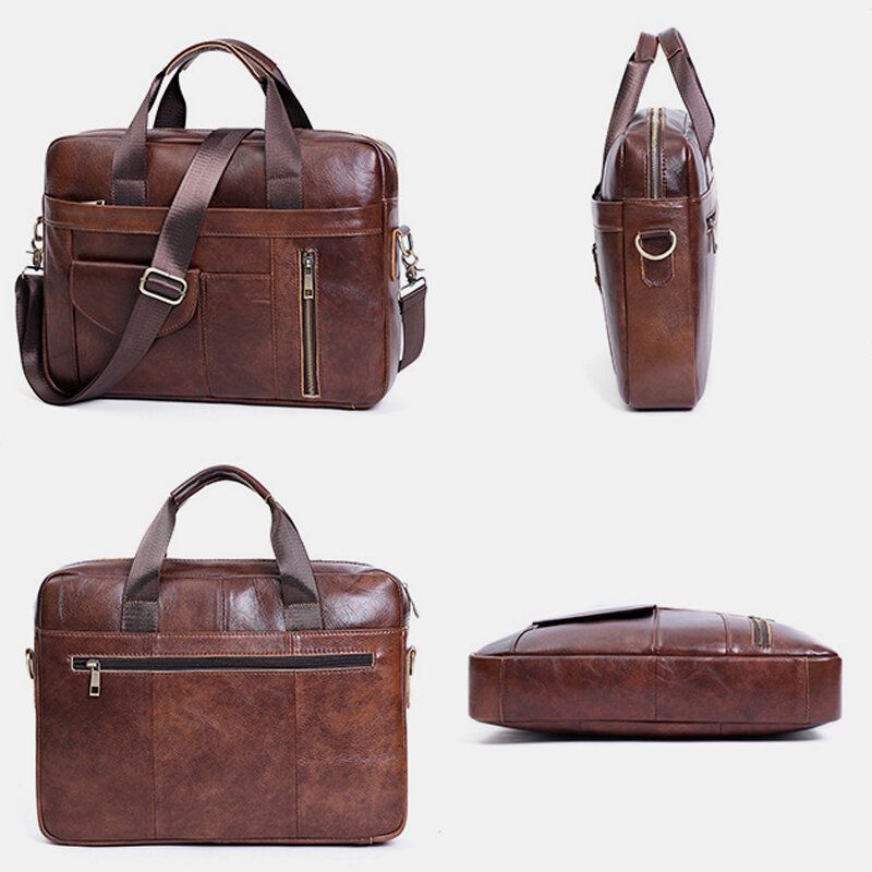 Herren-multifunktions-echtleder 15.6-zoll-laptoptasche Aktentaschen Retro-umhängetasche Mit Mehreren Taschen Umhängetasche