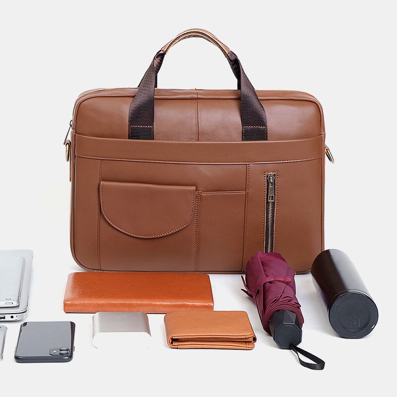 Herren-multifunktions-echtleder 15.6-zoll-laptoptasche Aktentaschen Retro-umhängetasche Mit Mehreren Taschen Umhängetasche