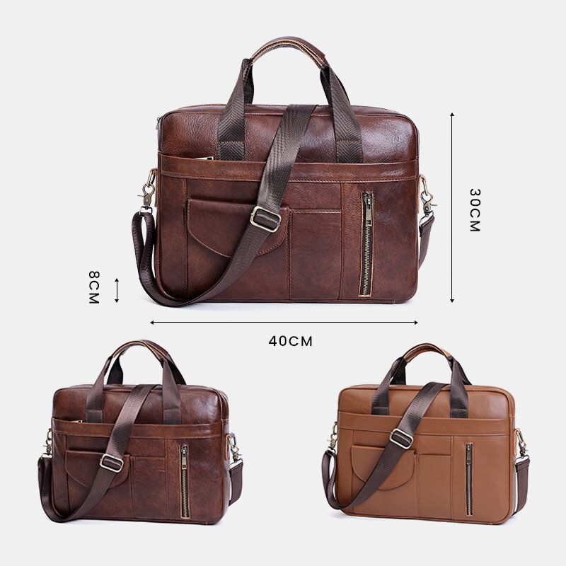 Herren-multifunktions-echtleder 15.6-zoll-laptoptasche Aktentaschen Retro-umhängetasche Mit Mehreren Taschen Umhängetasche