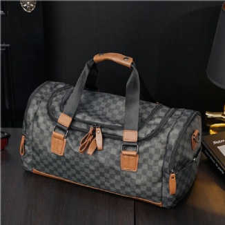 Männer Pu-leder Plaid Muster Multifunktionshandtasche Mode Multi-pocket-reisetasche Fitnesstasche Umhängetasche Umhängetasche