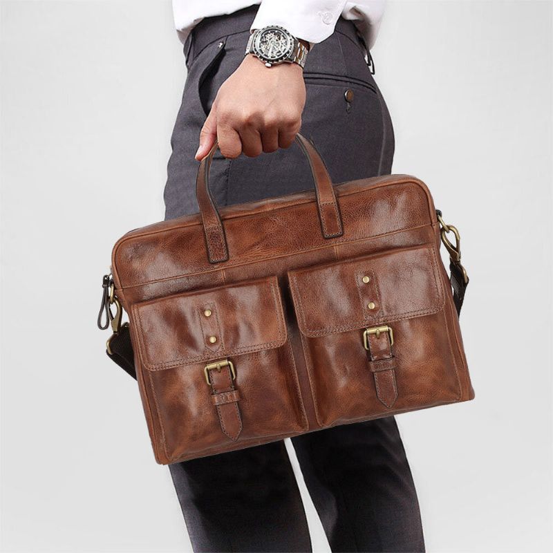 Männer Pu-leder Vintage Bussiness Vielseitige Multi-taschen Lehrertasche Aktentasche Multifunktions-umhängetasche Handtasche