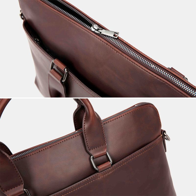 Männer Vintage Kunstleder Multi-carry Große Kapazität Einfarbige Aktentasche Handtaschen Business Umhängetasche