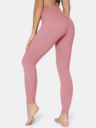 Damen Einfarbig Seitentasche Hip Lift Sport Yoga Legging