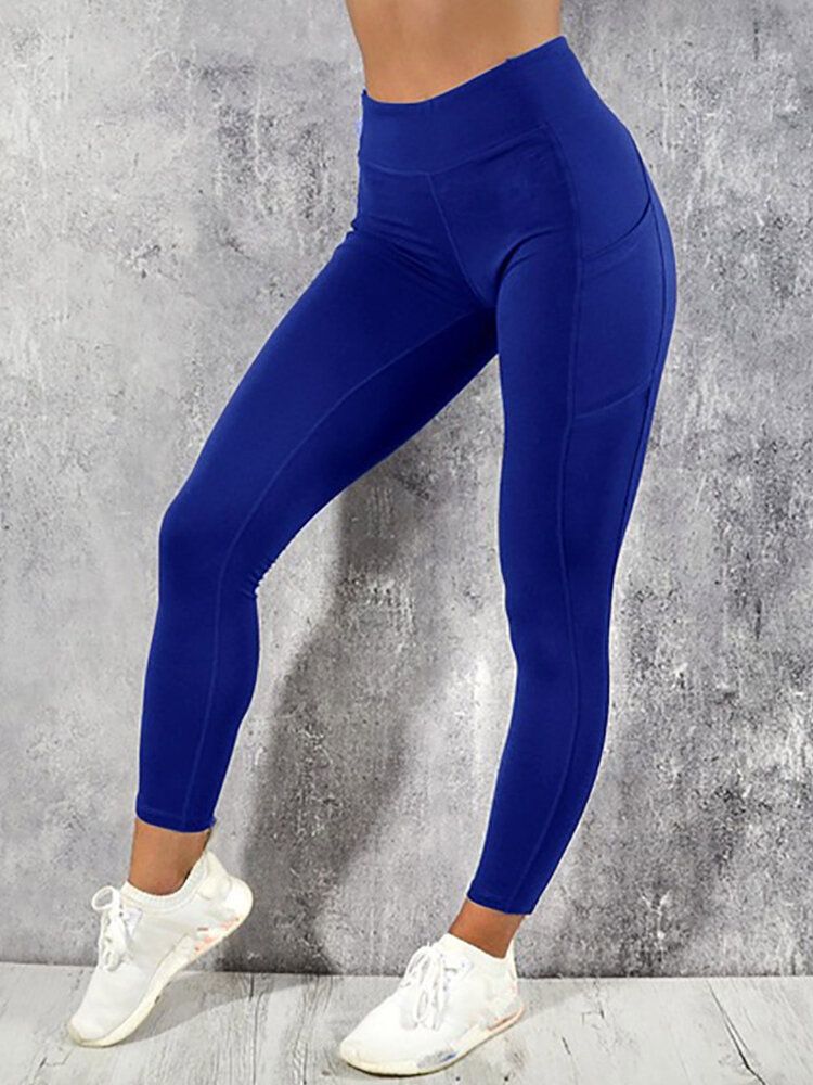 Damen Einfarbig Taschen Yoga Sport Figurbetonte Leggings