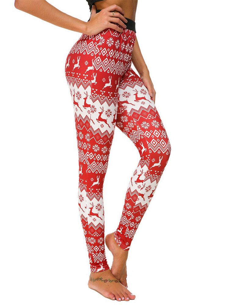 Damen-leggings Mit Elastischem Bund Und Weihnachtsmotiv