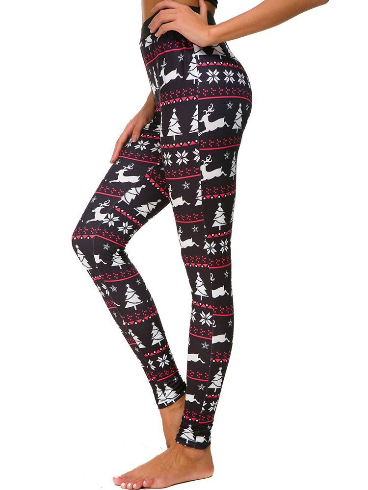 Damen-leggings Mit Elastischem Bund Und Weihnachtsmotiv