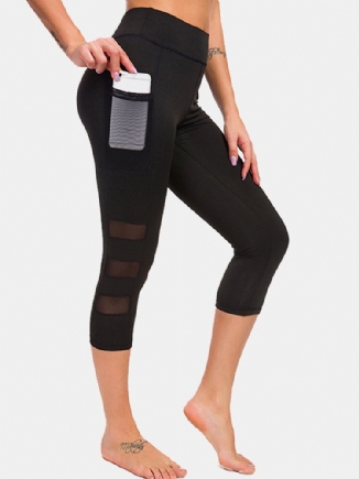 Damen-mesh-patchwork-bodycon-crop-yoga-sport-leggings Mit Taschen