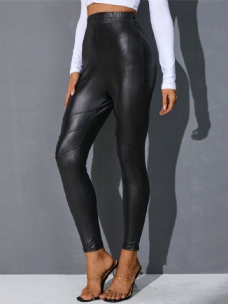 Damen-volltonfarbe Figurbetontes Pu-leder Stilvolle Lässige Leggings