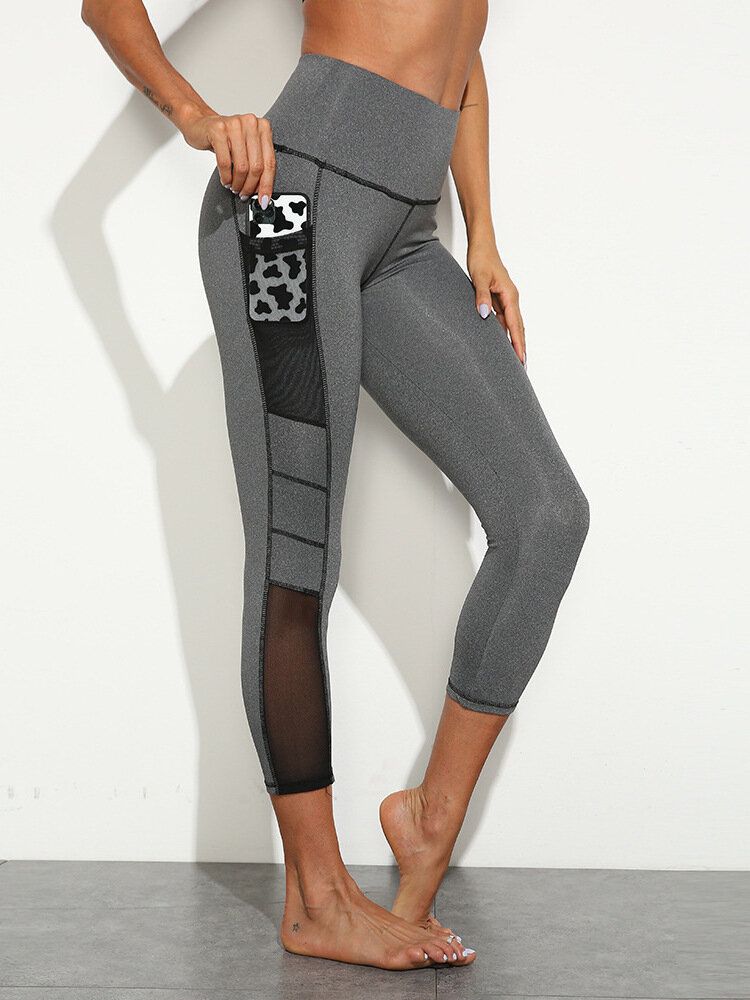 Damen-yoga-sport-leggings Mit Einfarbiger Seitennaht Und Hoher Taille