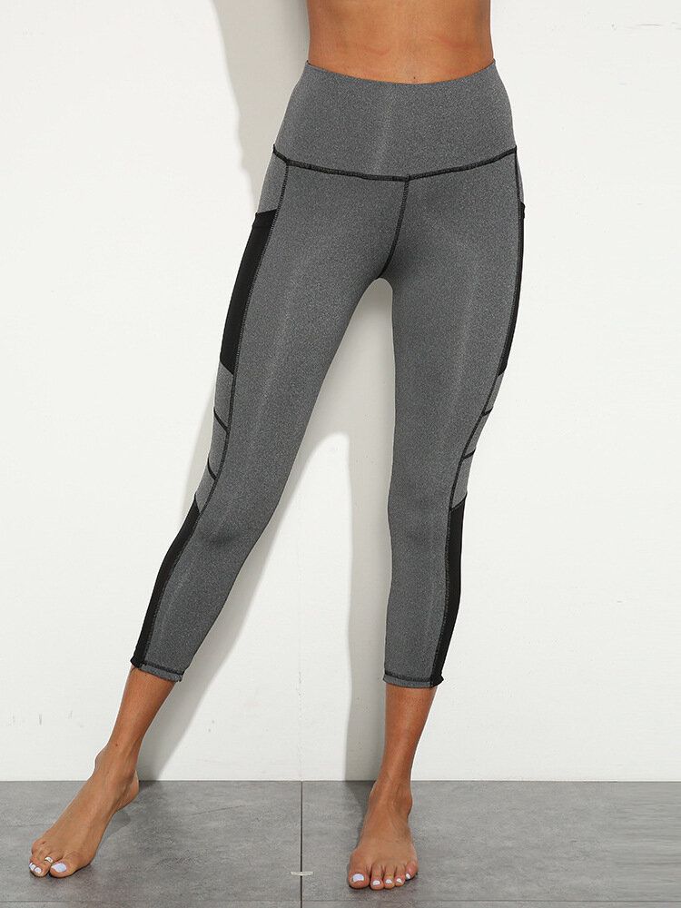 Damen-yoga-sport-leggings Mit Einfarbiger Seitennaht Und Hoher Taille