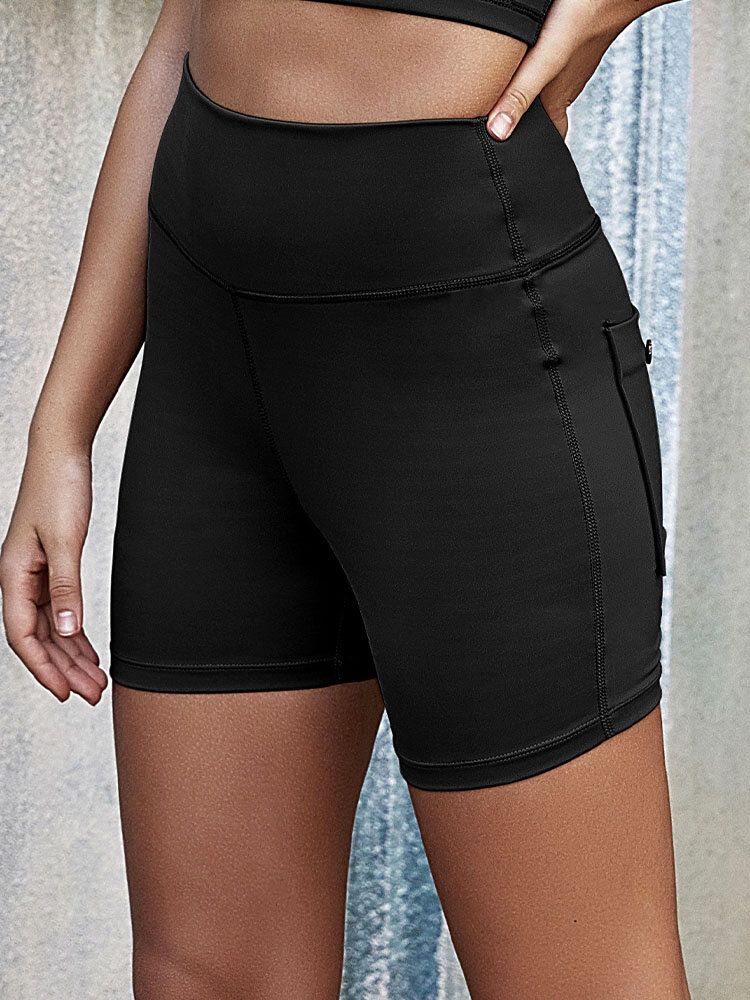 Einfarbige Yoga-leggings Mit Hüfttasche Und Hoher Taille