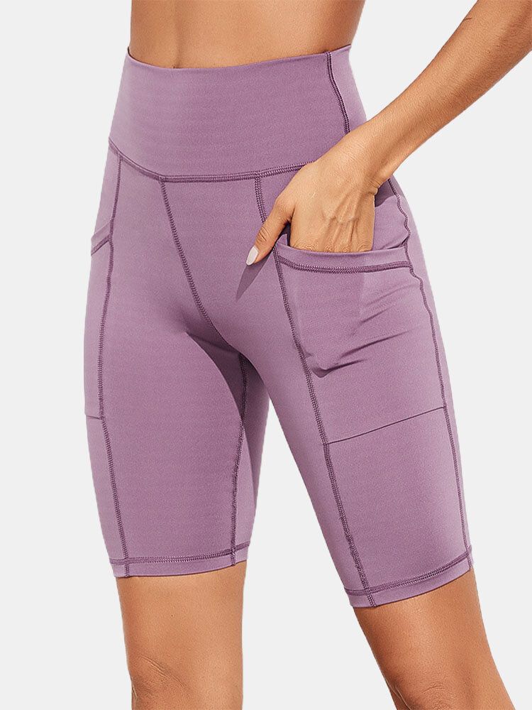 Einfarbige Yoga-leggings Mit Schmaler Hüfte Und Taschen