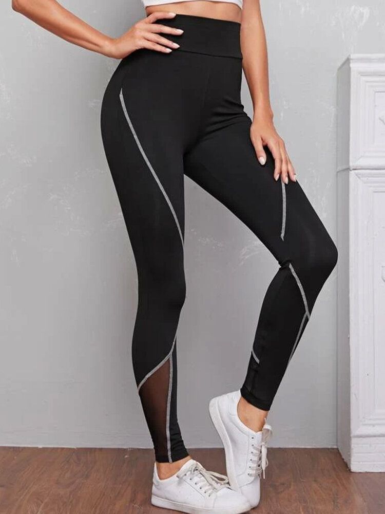 Frauen Patch Line Print Elastische Taille Bodycon Sport Casual Leggings