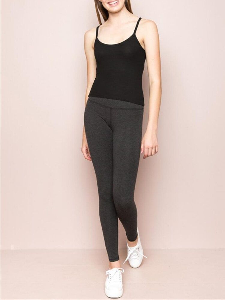 Lässige Feste Elastische Leggings Mit Hoher Taille Strickhose