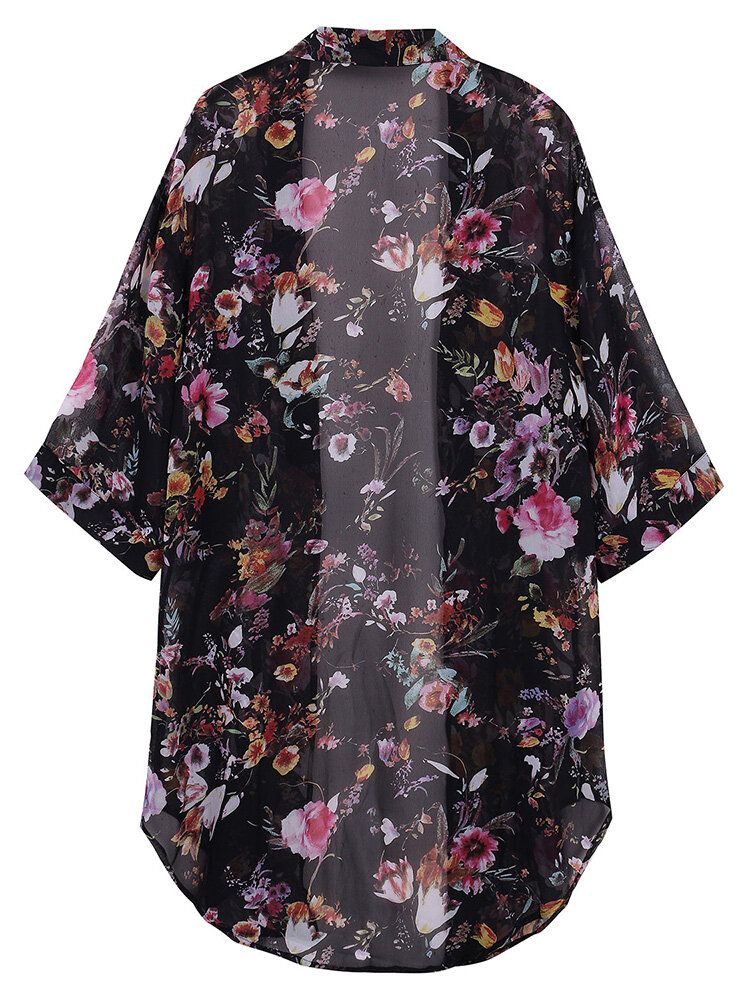 Bohemian Damen Floral Chiffon Bikini Smock Sheer Cardigan