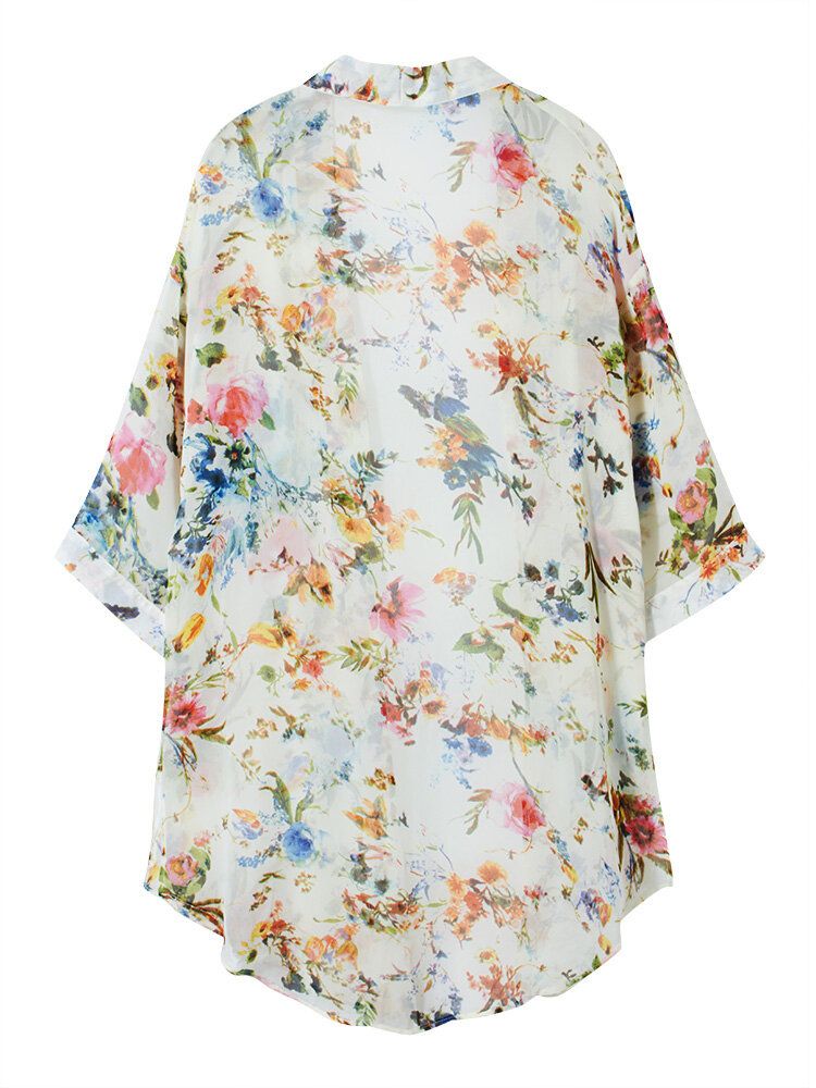 Bohemian Damen Floral Chiffon Bikini Smock Sheer Cardigan